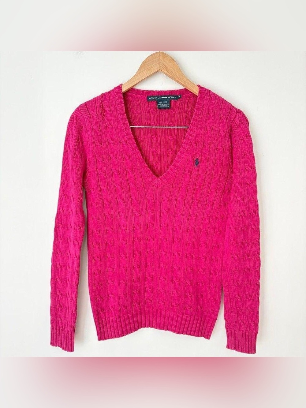 Ralph Lauren Pink Cable-Knit V-Neck Sweater XL